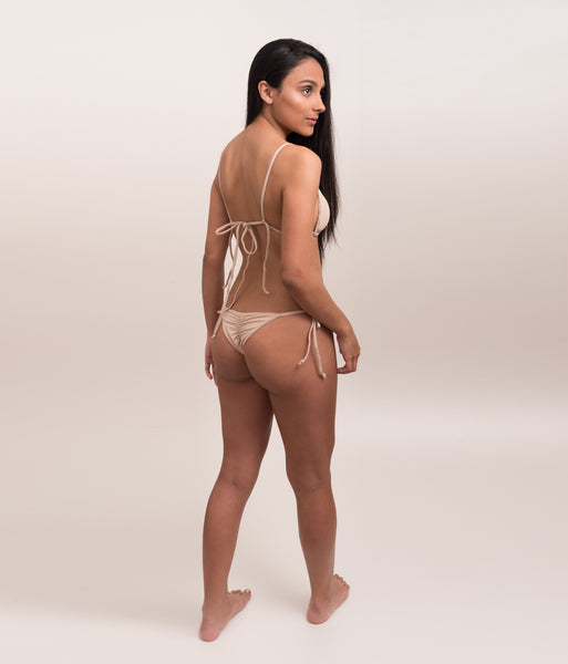 top biquíni cortininha bege nude biodegradável acajou
