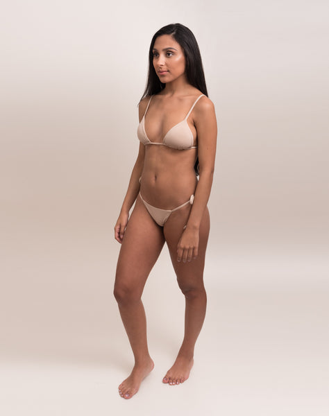 top biquíni cortininha bege nude biodegradável acajou